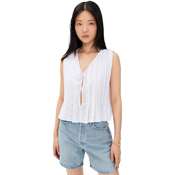 LE JEAN Women's Eyelet Cami Top, White, M at Amazon Women's